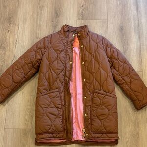 J. Crew Brown Quilted Jacket with Pink Interior